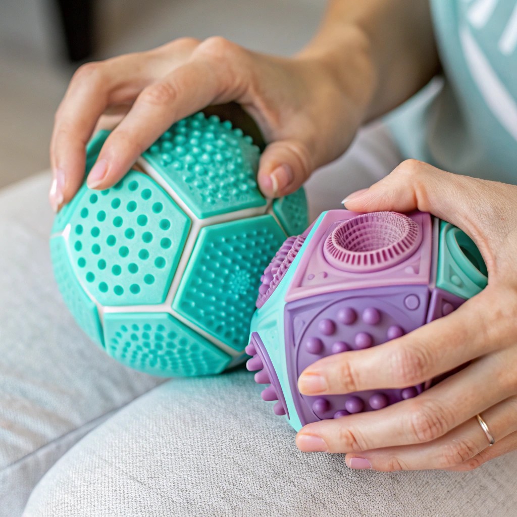 Hands using tactile fidget toys